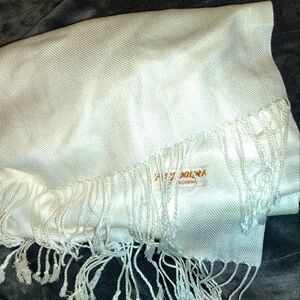 Vintage Pashmina White Fringe Scarf